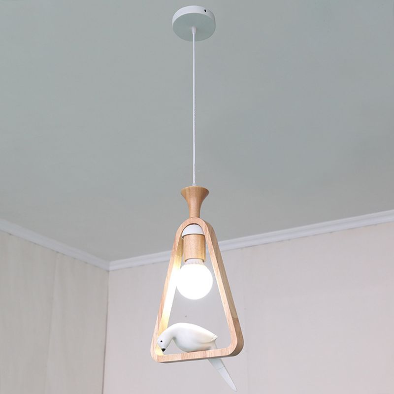 Dadelloze houten suspensielamp Noordse 1-licht hangerverlichting met harsvogel decor