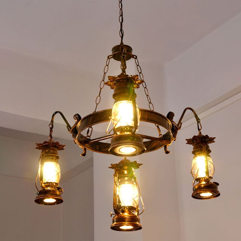 Retro Industrial Style Wheel Chandelier Verre Plafond Plafonds pour restaurant