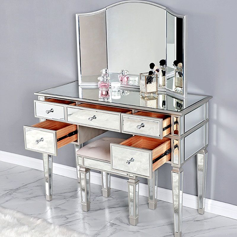 Solid Wood Vanity Dressing Table Set Contemporary Makeup Counter with Drawers