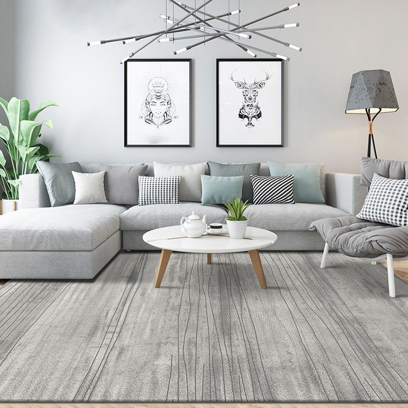 Grey Living Room Area Carpet Modern Tie-Dye Print Area Rug Polyester Stain Resistant Rug