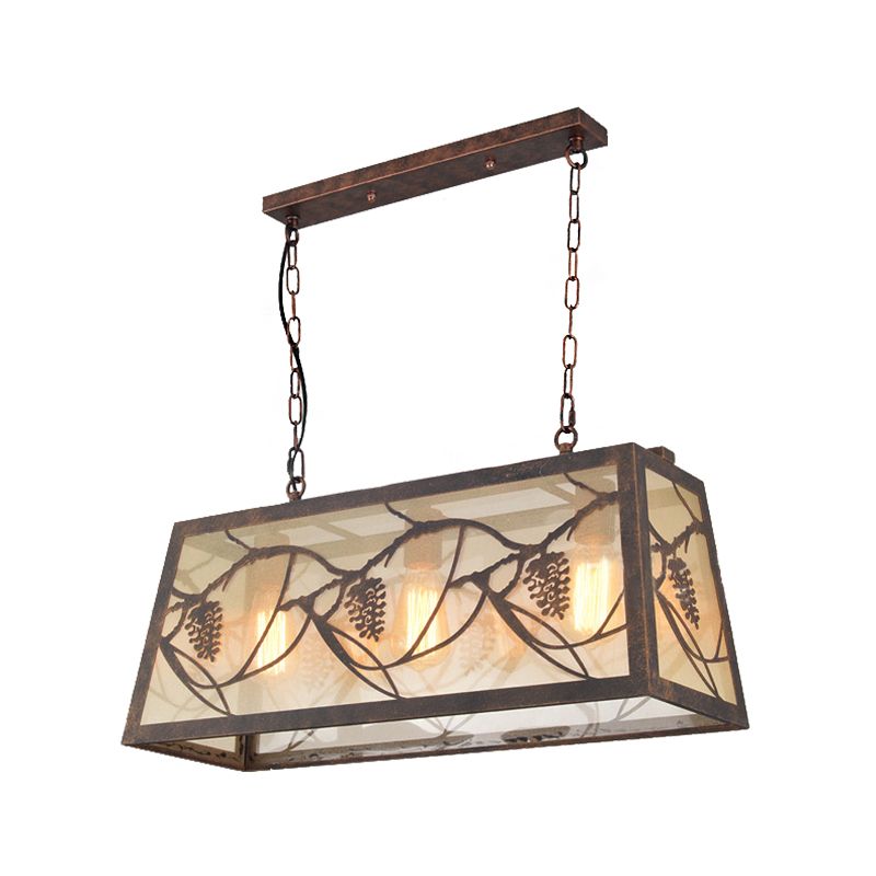 Bronze 3/6-Light Island Light Fixture Industrial Metal Rectangle Pendant Lighting with Fabric
