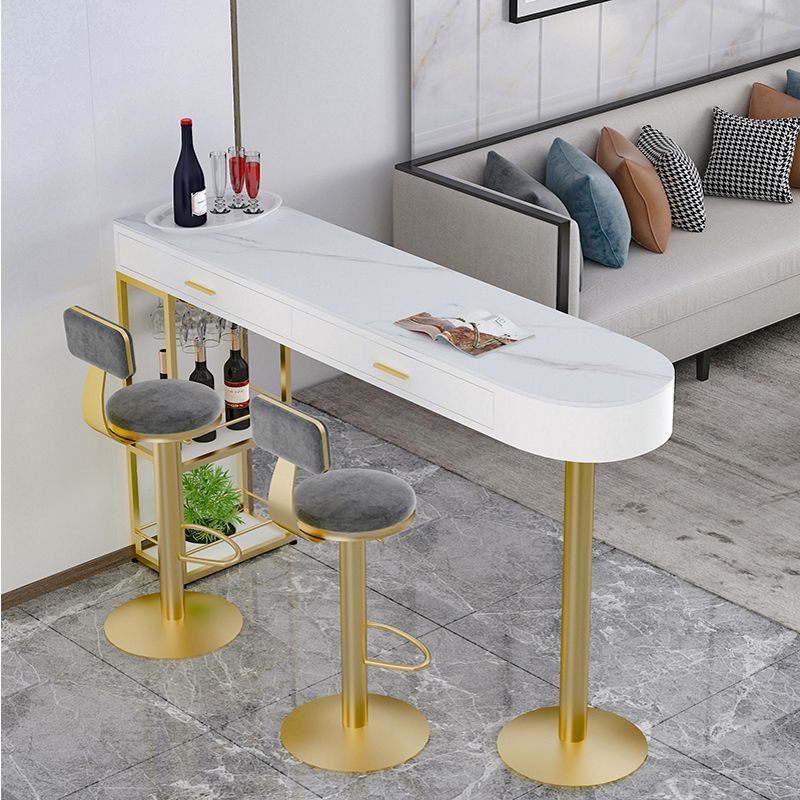 Stone Indoor Glam Bar Dining Table Gold Iron Double Pedestal Bistro Table with Drawer