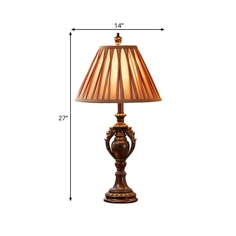 23 "/27" hoge 1-head stof tafellicht antieke stijl bruine conisch gevormde woonkamer nachtkastje lamp