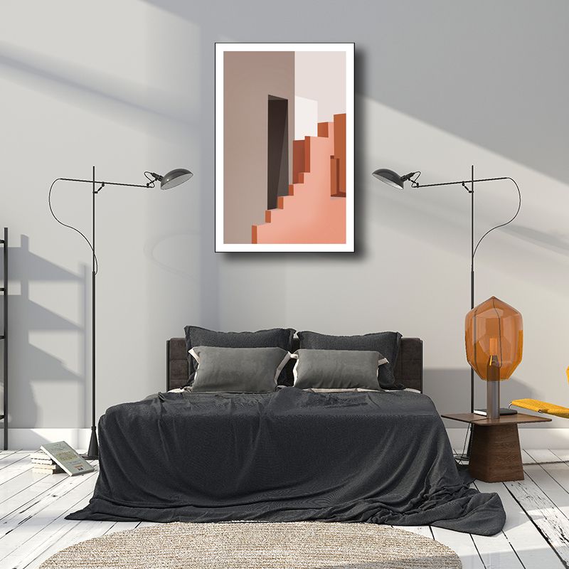 Interior Staircase Canvas in Pink Scandinavian Style Wall Art Decor for Dining Room