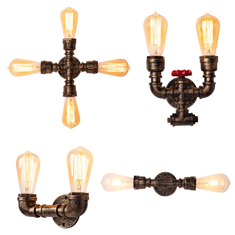 Iron Water Pipe Wall Lamp Rustic Style Restaurant Wall Lighting Fixture in Bronze