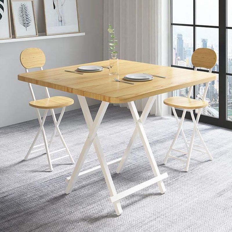 Modern Folding Dining Table Square Wood Top with Metal Legs for Home
