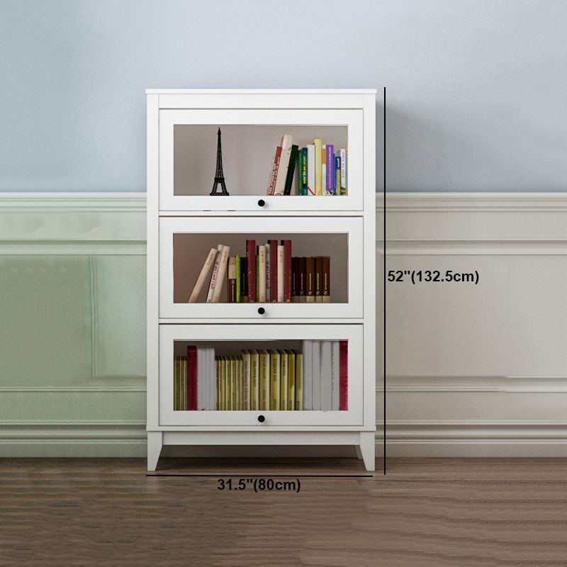 White Manufactured Wood Standard Bookcase Modern Bookshelf with Glass Doors