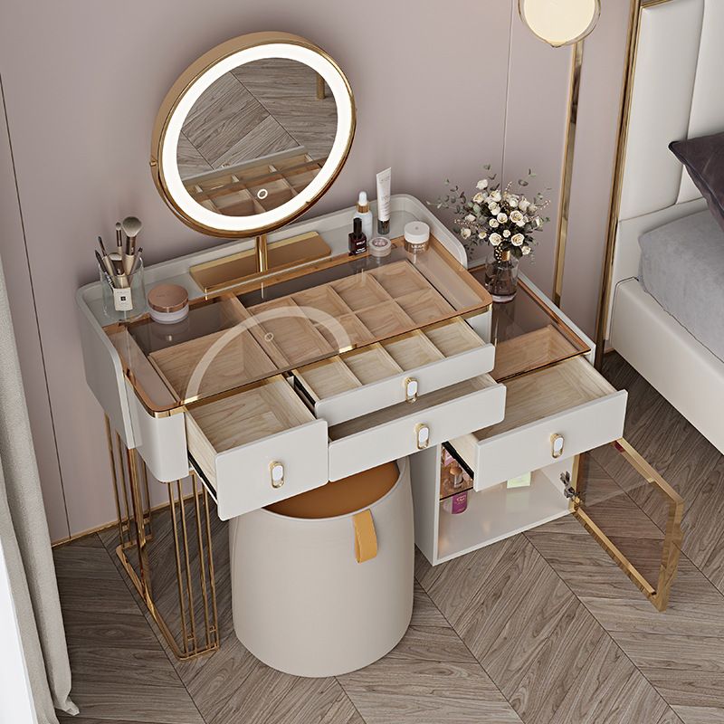 Vanity Mirrored Dressing Table Stool Set Glass Top Makeup Vanity