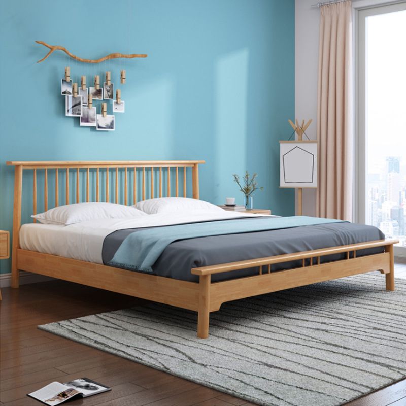 84.65 inch Wide Scandinavian Bed Frame Solid Wood Bed with Headboard