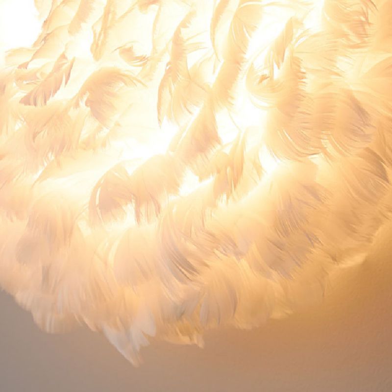 Modern Metal Wall Sconce Geometric Shape Wall Light with Feather Shade for Bedroom