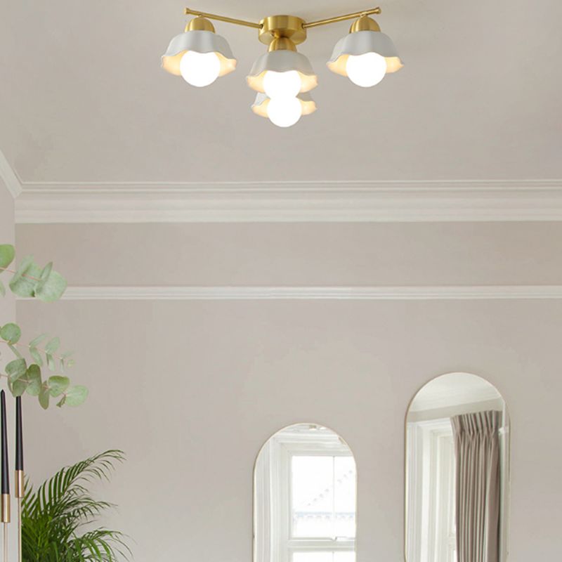 Contemporary Ceiling Lighting Gold and White Ceiling Mount Chandelier for Living Room