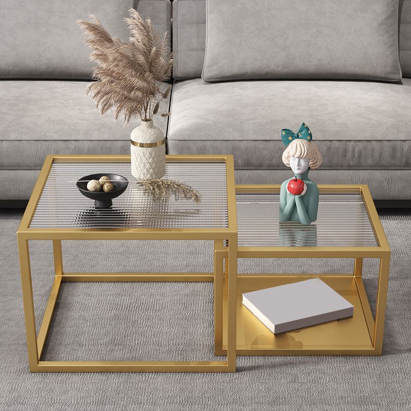 Square Minimalist Coffee Table Open Shelf Cocktail Table for Living Room