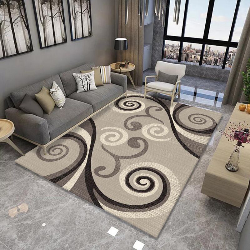 Dark Brown Abstract Print Rug Polyester Simple Rug Stain Resistant Rug for Home Decoration