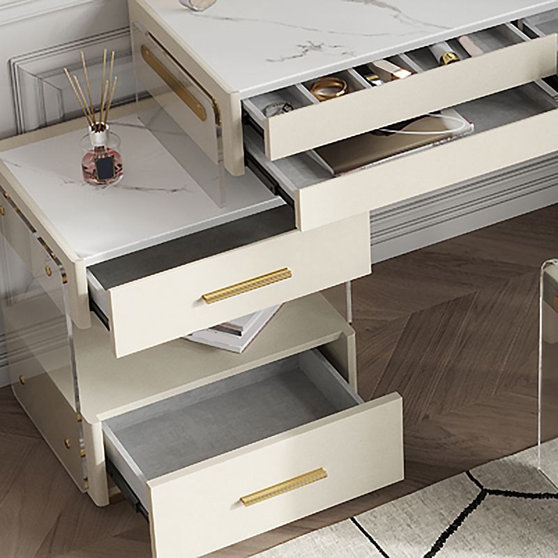 Glam Slate Top Dressing Table Stool Set Solid Wood Makeup Counter