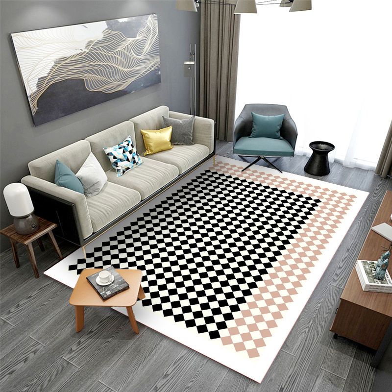 Minimalist Checkered Pattern Carpet Polyester Area Rug Stain Resistant Indoor Carpet for Living Room
