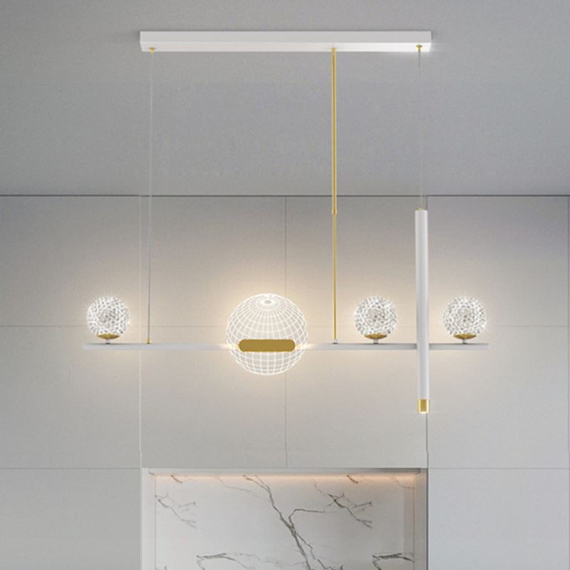 Minimalist 5-Light Island Pendant Globe Shade Acrylic Hanging Light for Dining Room