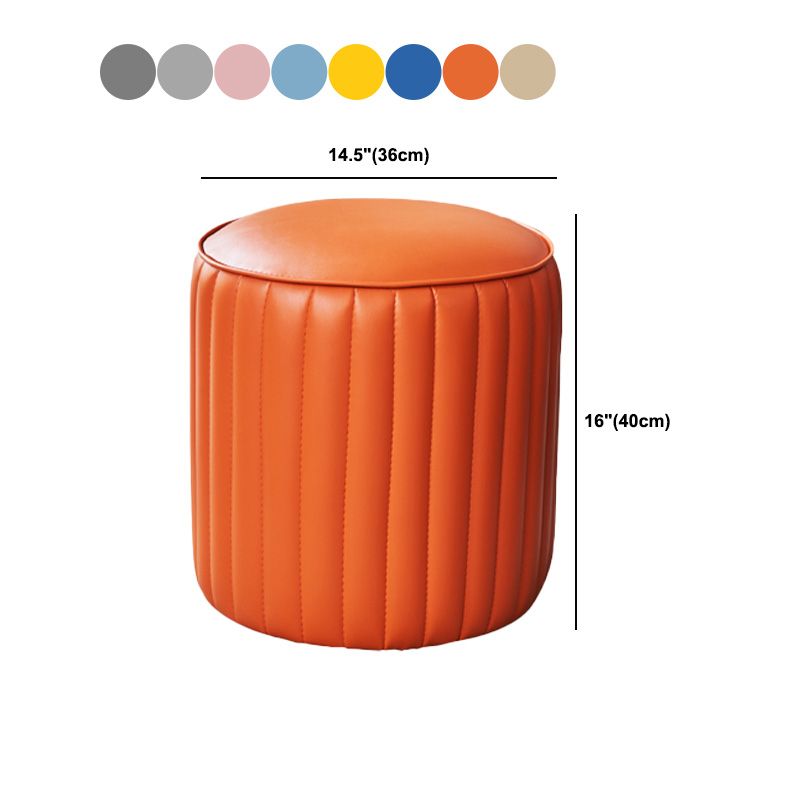 Orange Leather Solid Color Pouf Round Water Resistant Indoor Pouf