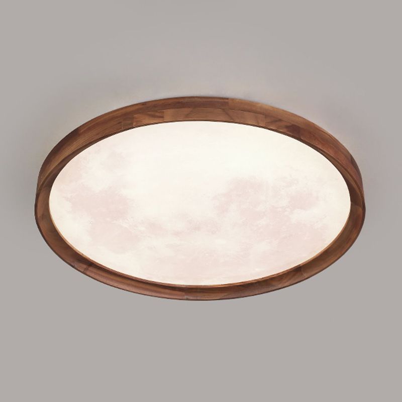 Modern Wood Flush Mount Circle Shape LED Ceiling Light with Acrylic Shade for Living Room