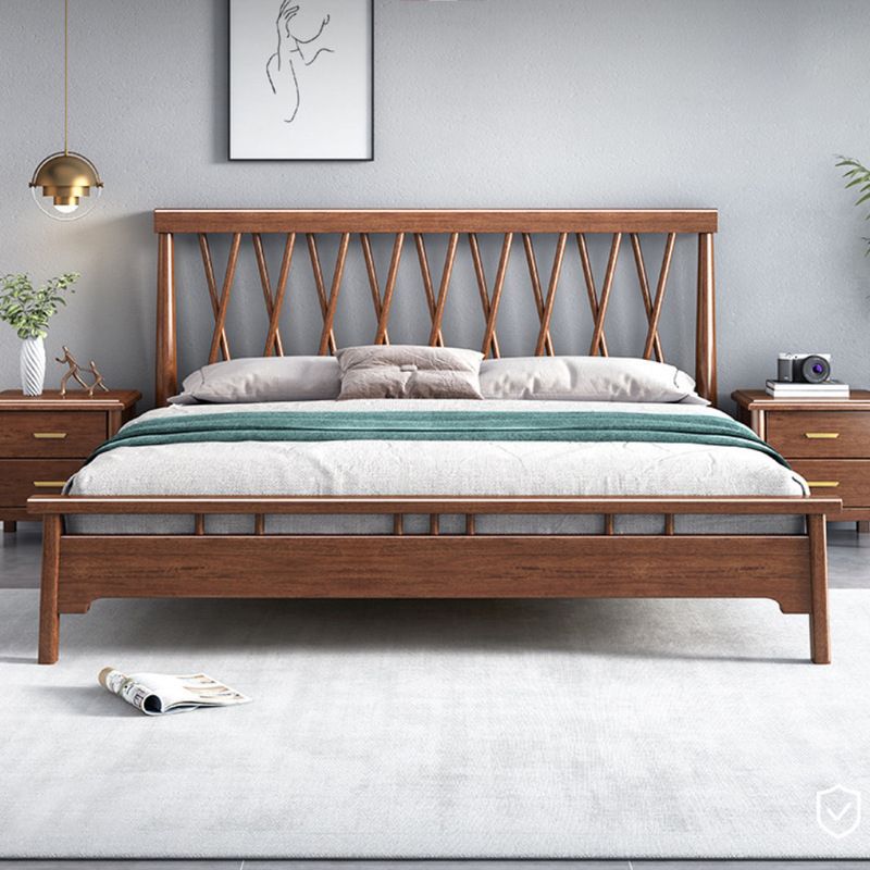 Traditional Open-Frame Bed Solid Wood Solid Color Slat Bed with Headboard