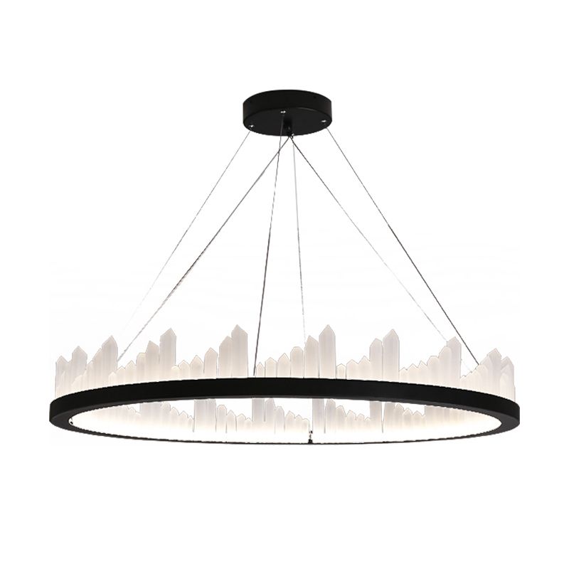 Circular LED Chandelier Light Nordic Style Acrylic Black Hanging Light in Third Gear for Kitchen, 16"/23.5" Wide