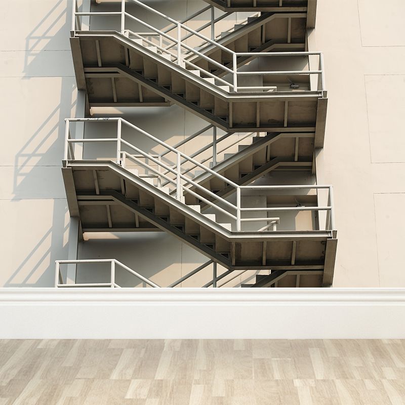 Whole Zigzag Stairs Mural Decal White Non-Woven Wall Covering, Stain-Proof, Personalized