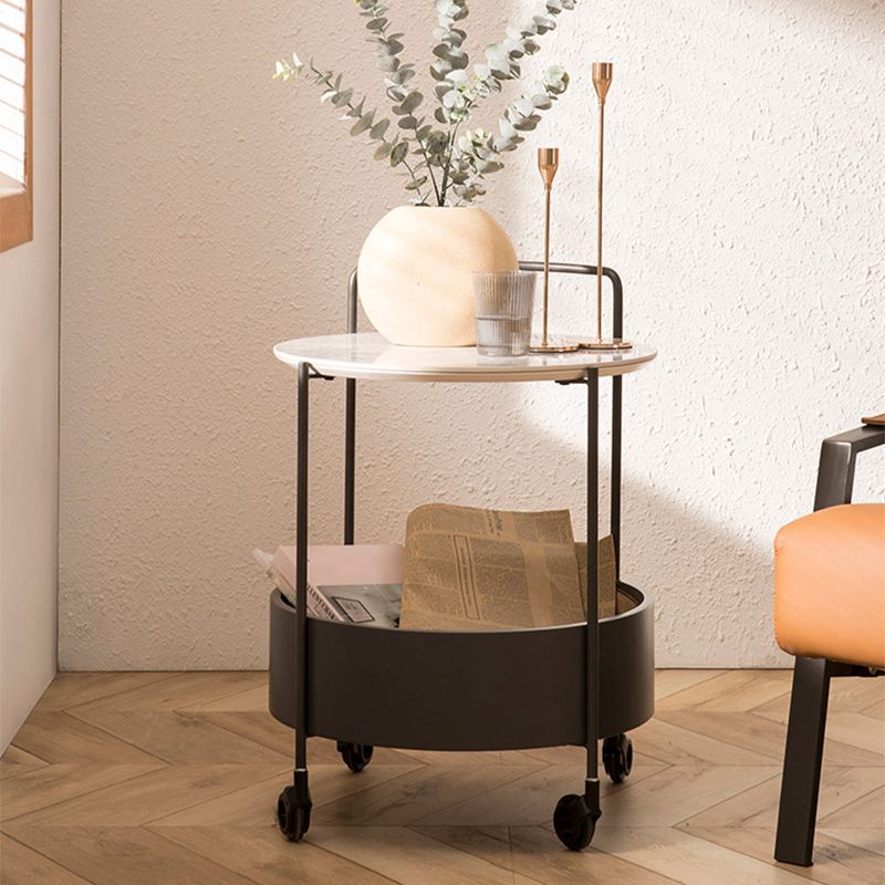 Round Ceramics Top Side Table 24.8" Tall Iron Base End Table with Shelf
