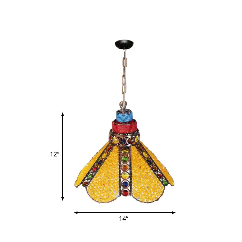 Scalloped Restaurant Down Lighting Decorative Metal 1 Bulb Yellow Ceiling Suspension Lamp