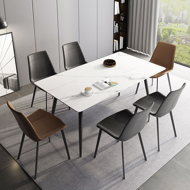 Rectangle Industrial Dining Room Table Sintered Stone Table with 4 Black Legs
