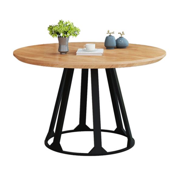 Round Solid Pinewood Brown Tone Dining Table Simplicity Pedestal Table for Dining Room
