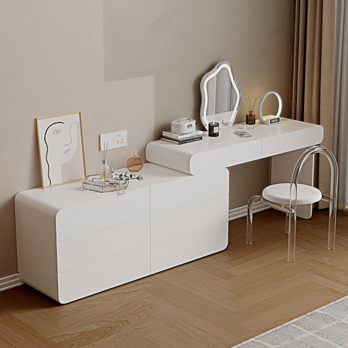 15.74" Wide Make-up Vanity White Makeup Vanity Desk Table with 5/8 Drawers