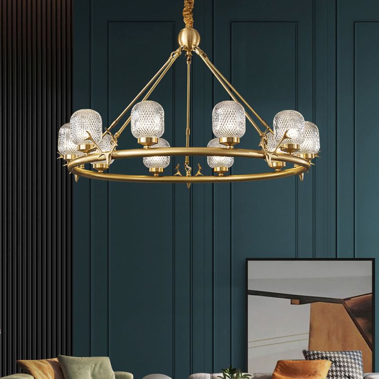 Wagenrad-Kronleuchter-Beleuchtung moderne Multi-Head-Suspensionslicht mit klarem Glasschatten