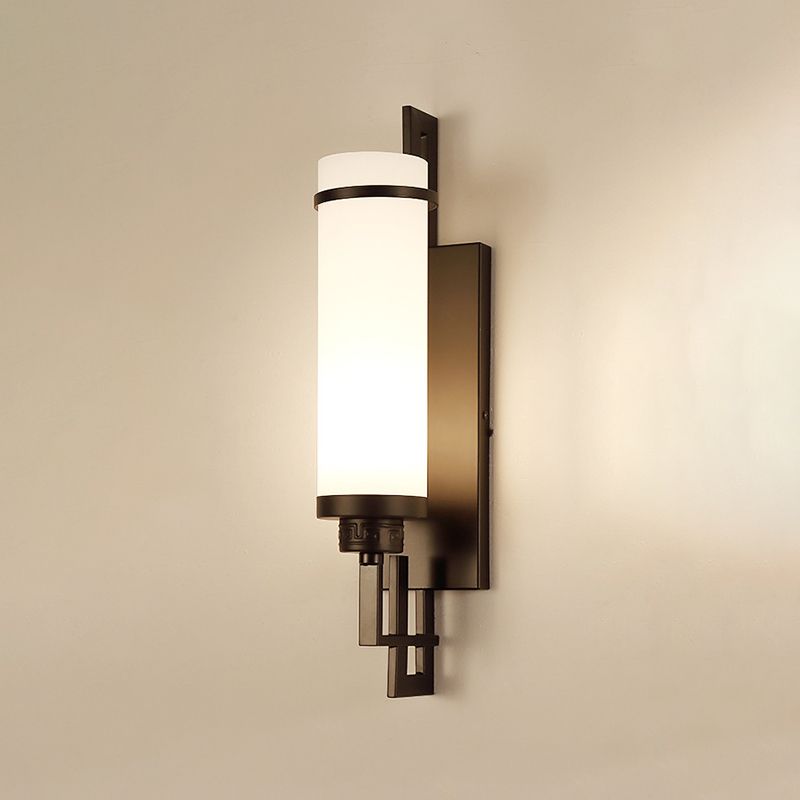 1 Light Cylinder Wall Light Fixture Modern Glass in Gold/White