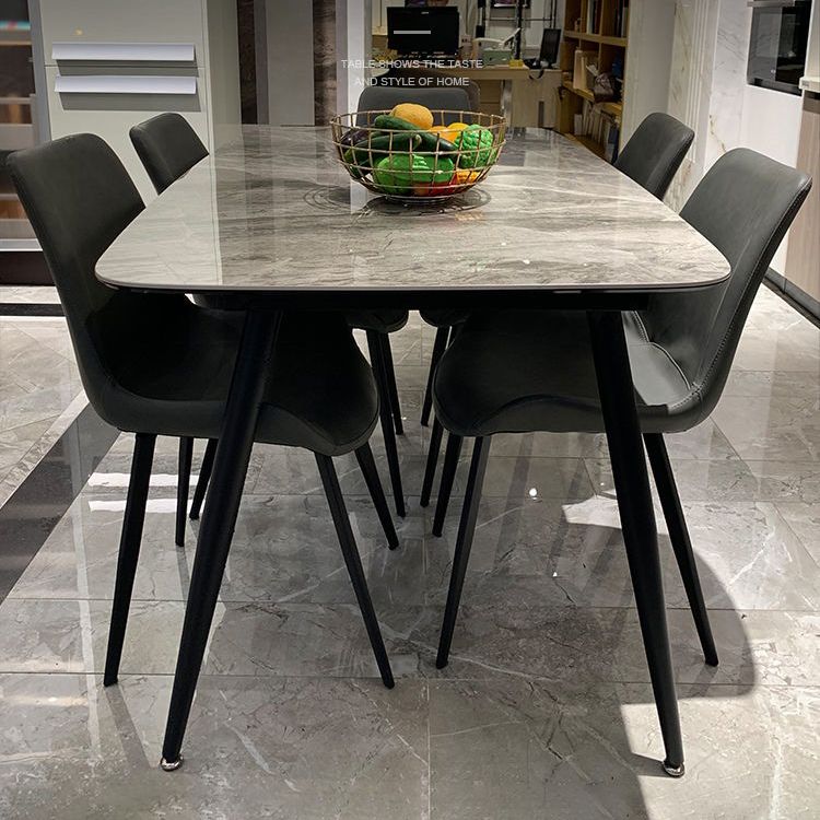 Rectangle Industrial Sintered Stone Table 4 Legs Carbon Steel Base Table for Home
