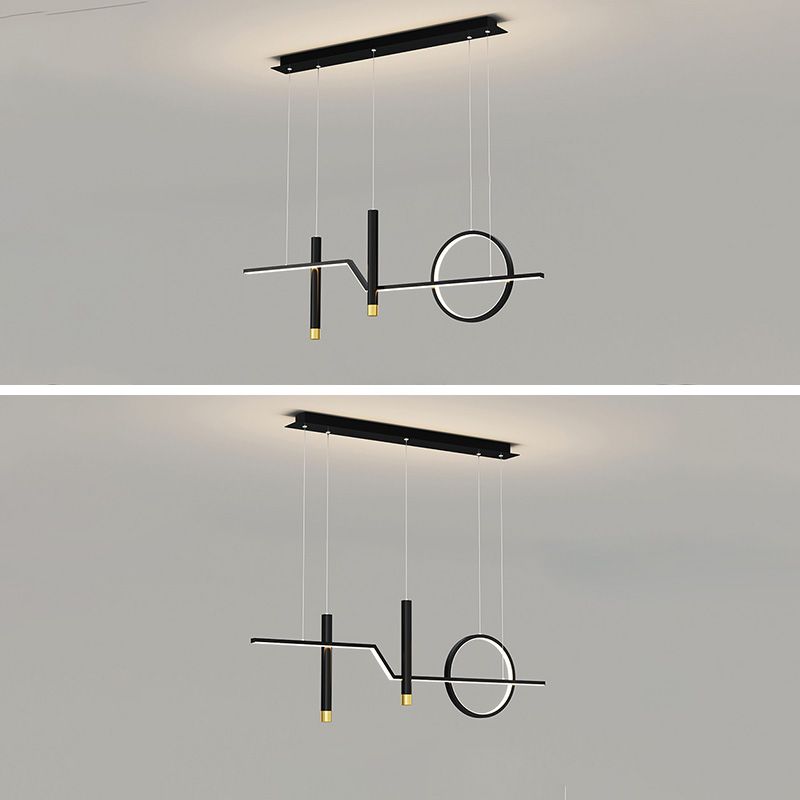 Linear Dinning Room Over Island Lighting Metal LED Modern Hanging Island Light in Black