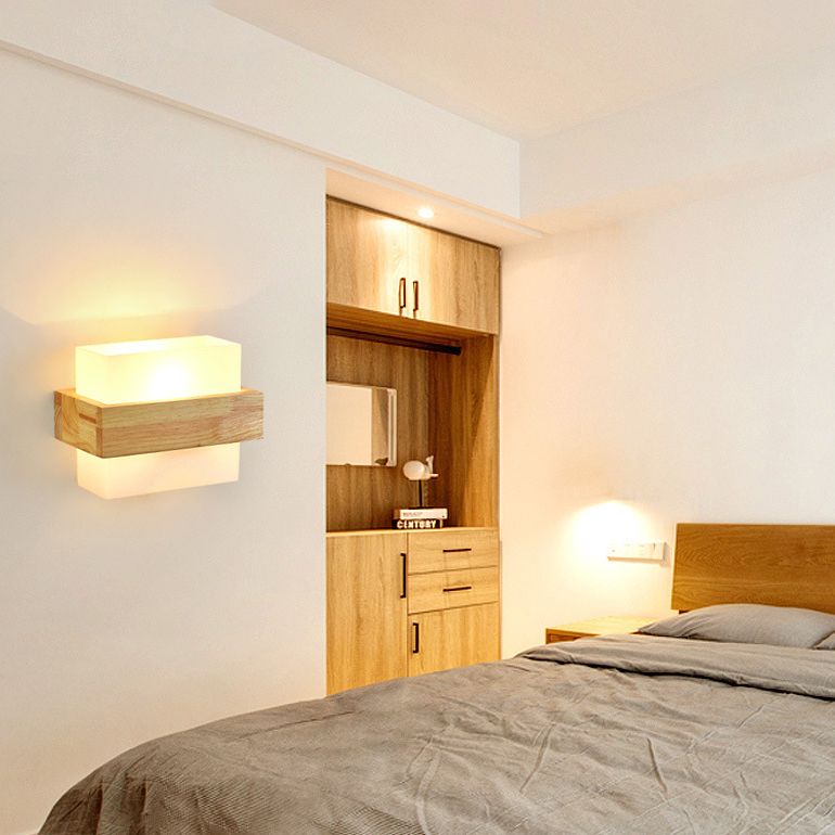 Wood Frame Wall Lighting Contemporary Single Head Wood Sconce Light Fixture for Living Room