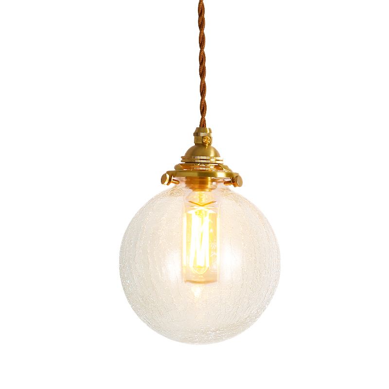 Gold 1-Light Ceiling Lamp Colonial Clear Crackle/Bubble Glass Globe/Oval/Cylinder Suspended Lighting Fixture for Bedroom