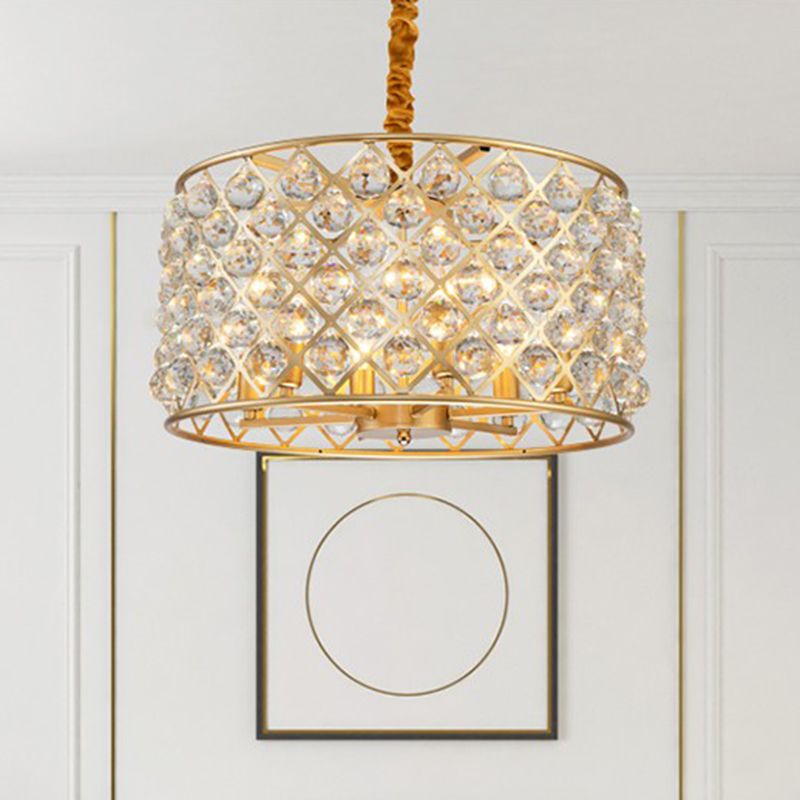 Crystal Balls Gold Finish Pendulum Light Lattice Diamant Diamant 6-licht Minimalisme plafond kroonluchter voor woonkamer