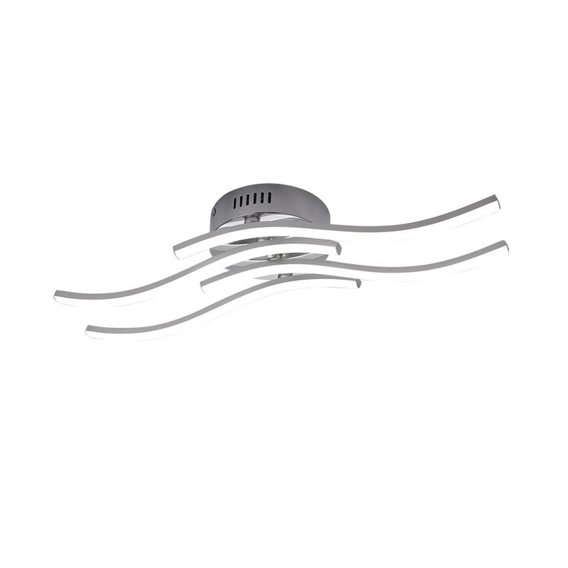 Techo de metal LED simple con acabado en níquel, montaje semiempotrado lineal de 4 ondas, luz blanca cálida para dormitorio