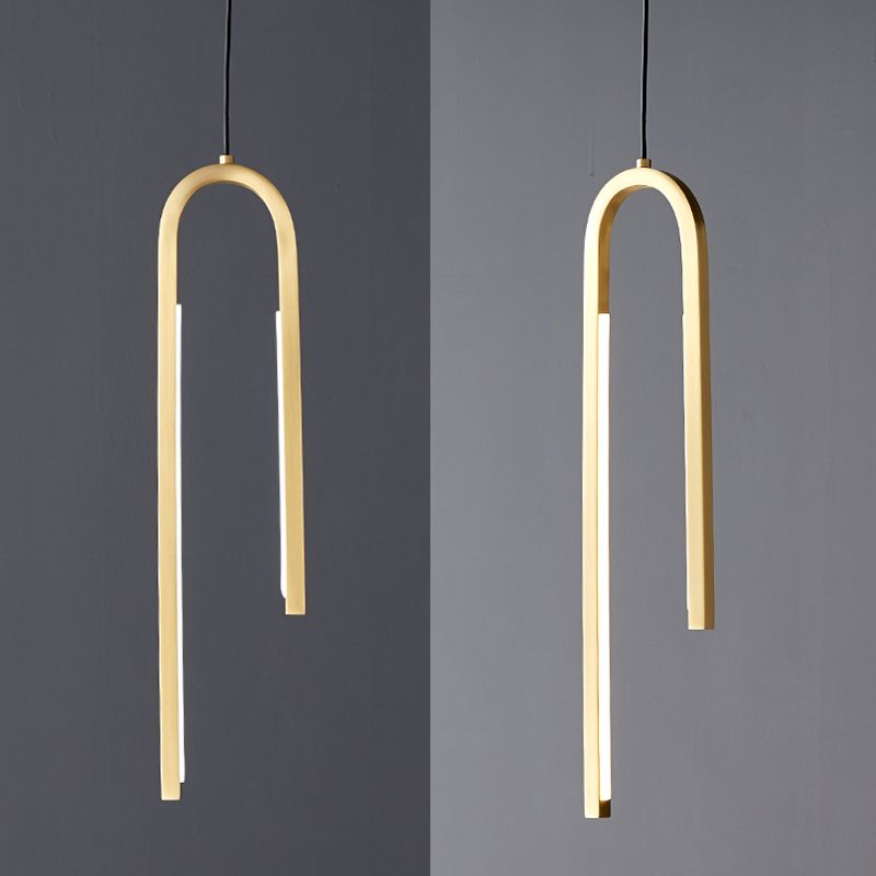 Luz de colgante LED lineal curvado de latón techo de metal Cuelga de colgantes para sala de estar