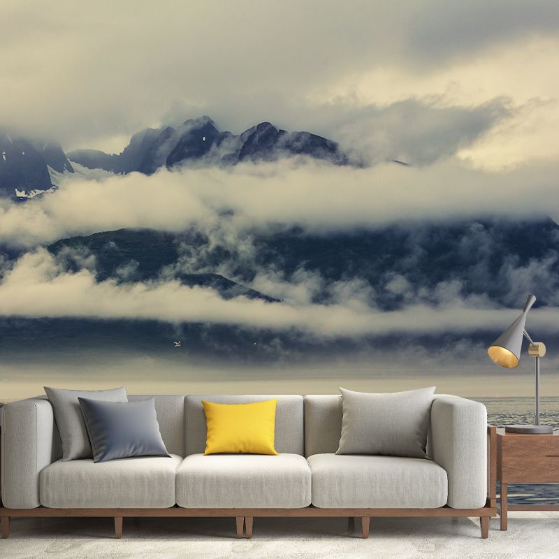 Contemporary Foggy Forest Mural Decal Pastel Color Natural Landscape Wall Covering