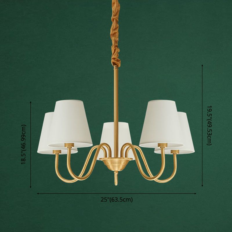 Traditional Classic Radial Pendant Light Copper Chandelier with White Fabrics Shade