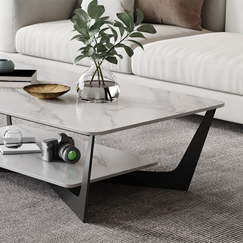 Rectangular Abstract Base Slate Glam Style with Storage Shelf Coffee Table