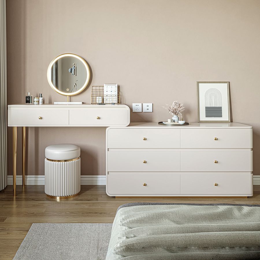 White Solid Wood Makeup Vanity Desk Bedroom Vanity Dressing Table Set