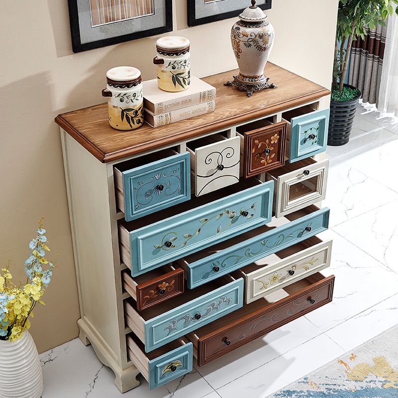 Nautical Vertical Chest Bedroom Solid Wood Storage Chest with Drawers