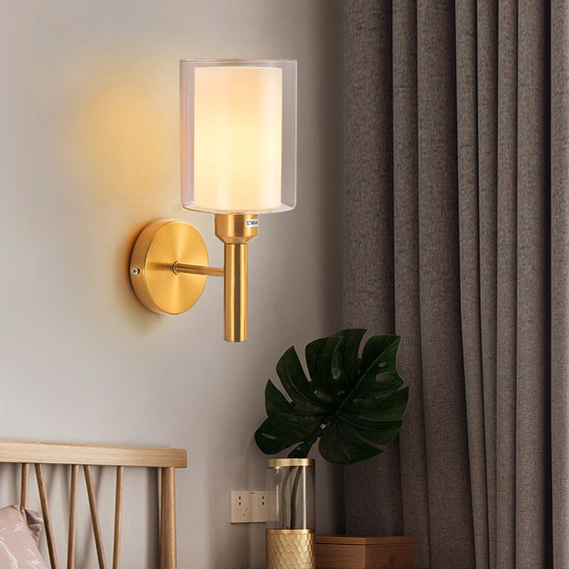 Modern Vanity Lighting Cylinder Shade Wall Light Fixture with Glass for Bathroom