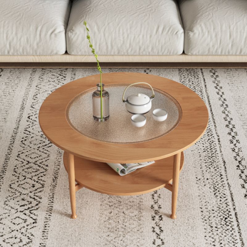 Nordic Wood and Glass Coffee Table 4 Legs Coffee Table with Storage