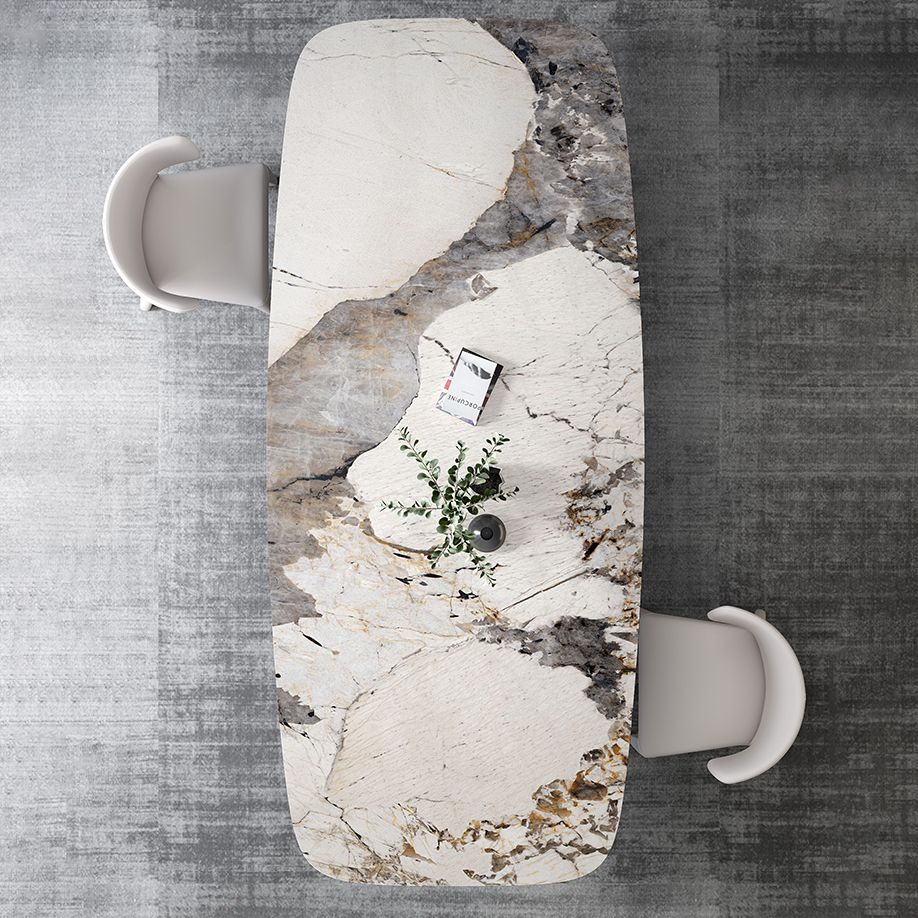 Modern Sintered Stone Table Set of 3/5 with Rectangle Table Dining Set with Black 3 Legs