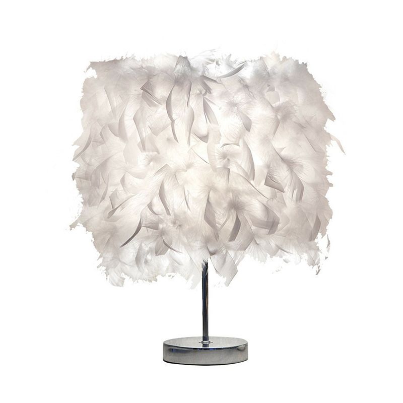 Minimalistic 1 Head Nightstand Lamp Cylindrical Table Light with Feather Shade for Bedroom