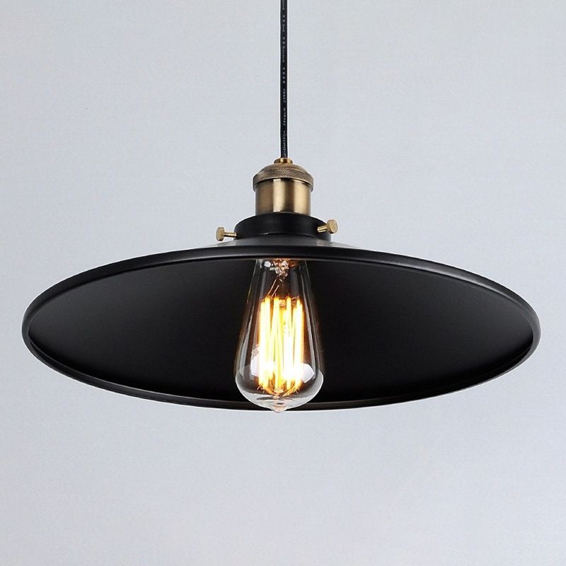 Black 1 Light Pendant Light Industrial Retro Tapered Shade Metal Hanging Lamp for Dining Room