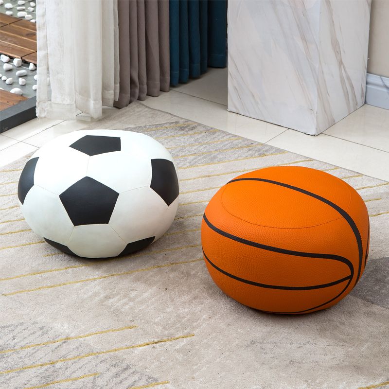 Stain Resistant Faux Leather Ottoman Football Printed Pouf Modern Ottoman
